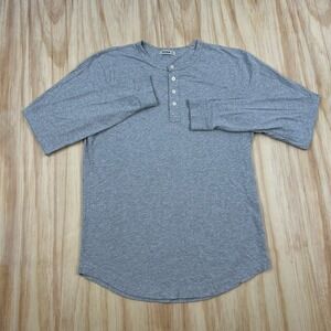Buck Mason Shirt Mens Medium Henley Long Sleeve Gray Curved Hem Cotton